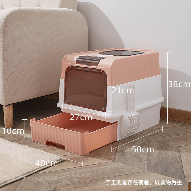 Large Anti-Splash Enclosed Cat Litter Box with High Walls