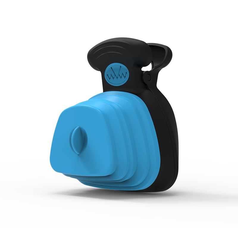 Foldable dog poop bag dispenser with built-in spoon. 