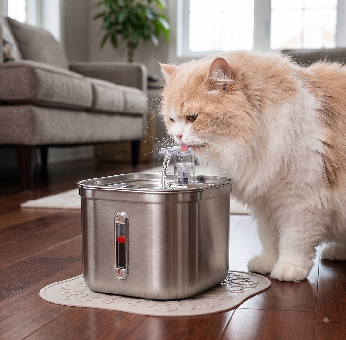 Stainless Steel Pet Water Fountain White Cat