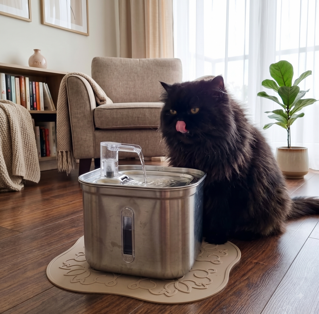 Stainless Steel Pet Water Fountain White Cat