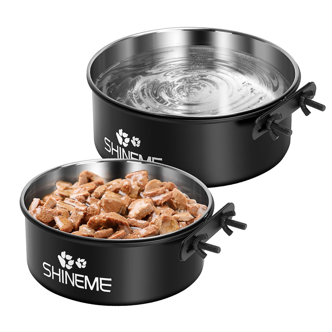Dog Crate Water Bowl No Spill ShineMe 54oz & 34oz Dog Food and Water Bowl Set 2 Pack Stainless Steel Dog Bowls Mountable in Crate Kennel Cage (Black)
